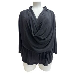 Juliette Women's  XL Black Cowl Neck Tie Waist Long Sleeve‎ Top Blouse